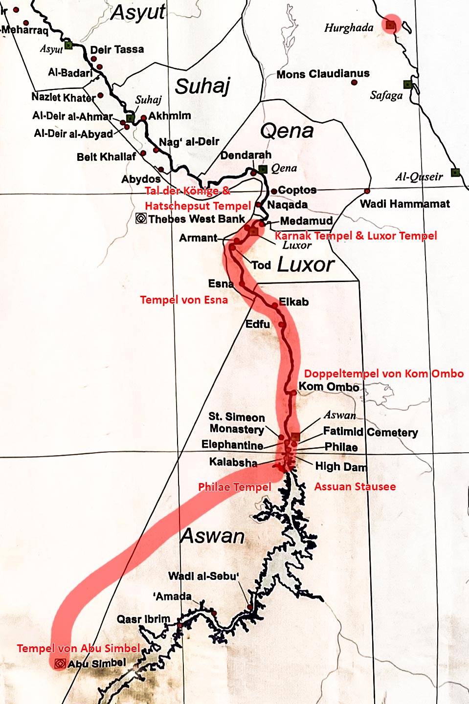 Unsere Route auf dem Nil